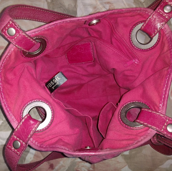 Used pink leather Fossil Keyper tote - Picture 6 of 8